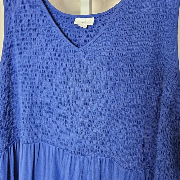 J. Jill‎ Blue Smocked Tiered Maxi Dress  Sleeveless Stretch Glitter Size 2X Plus - Picture 2 of 7